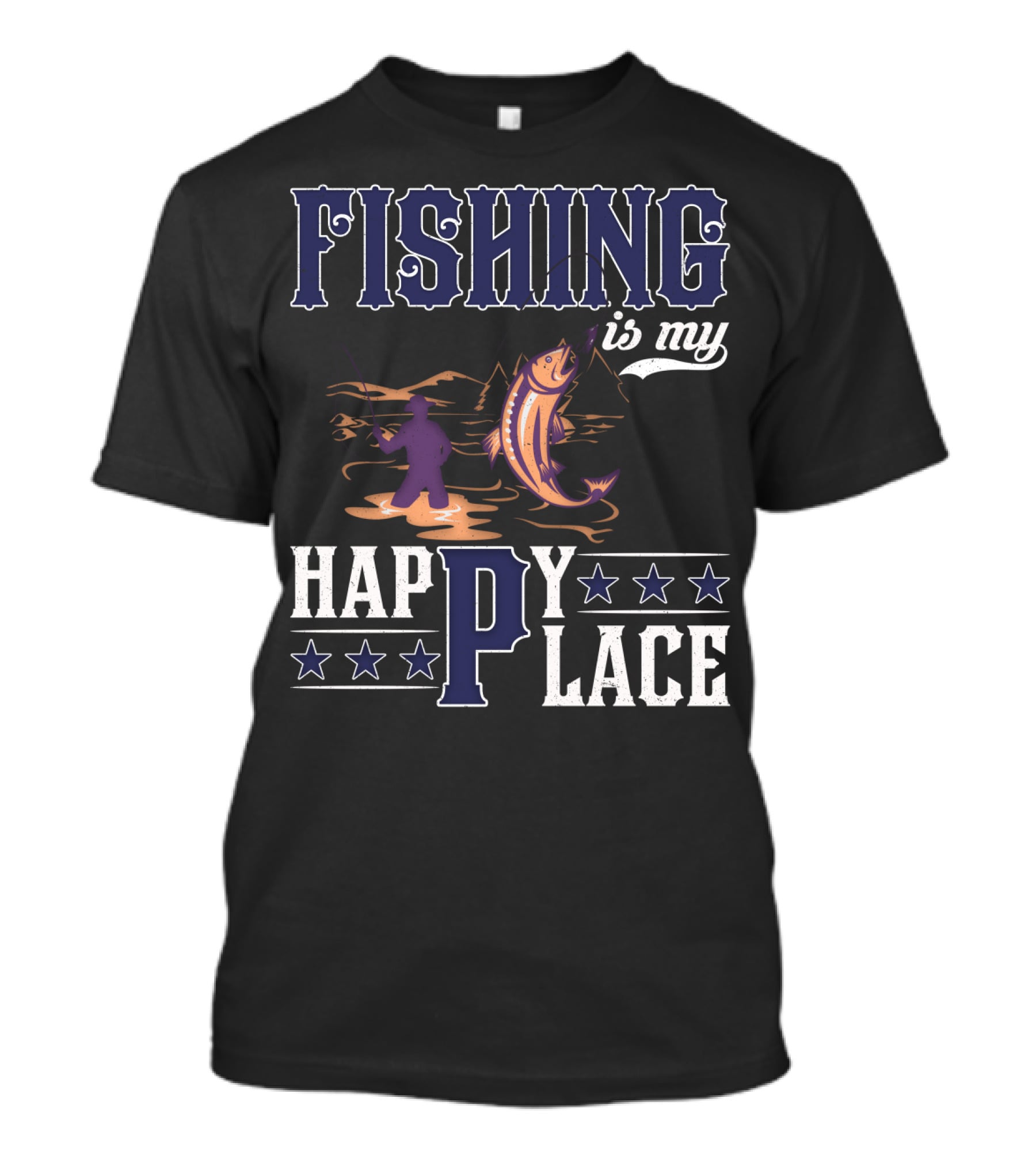 Fishing Is My Happy Place With Angler And Fish T-Shirt