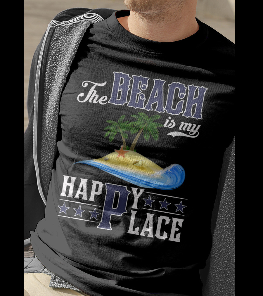 The Beach Is My Happy Place Palm Trees Starfish Waves T-Shirt
