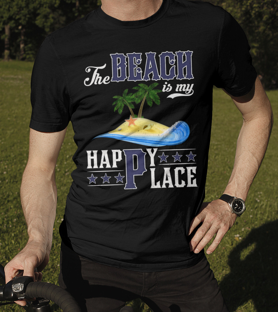 The Beach Is My Happy Place Palm Trees Starfish Waves T-Shirt