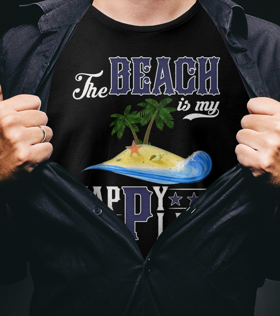 The Beach Is My Happy Place Palm Trees Starfish Waves T-Shirt