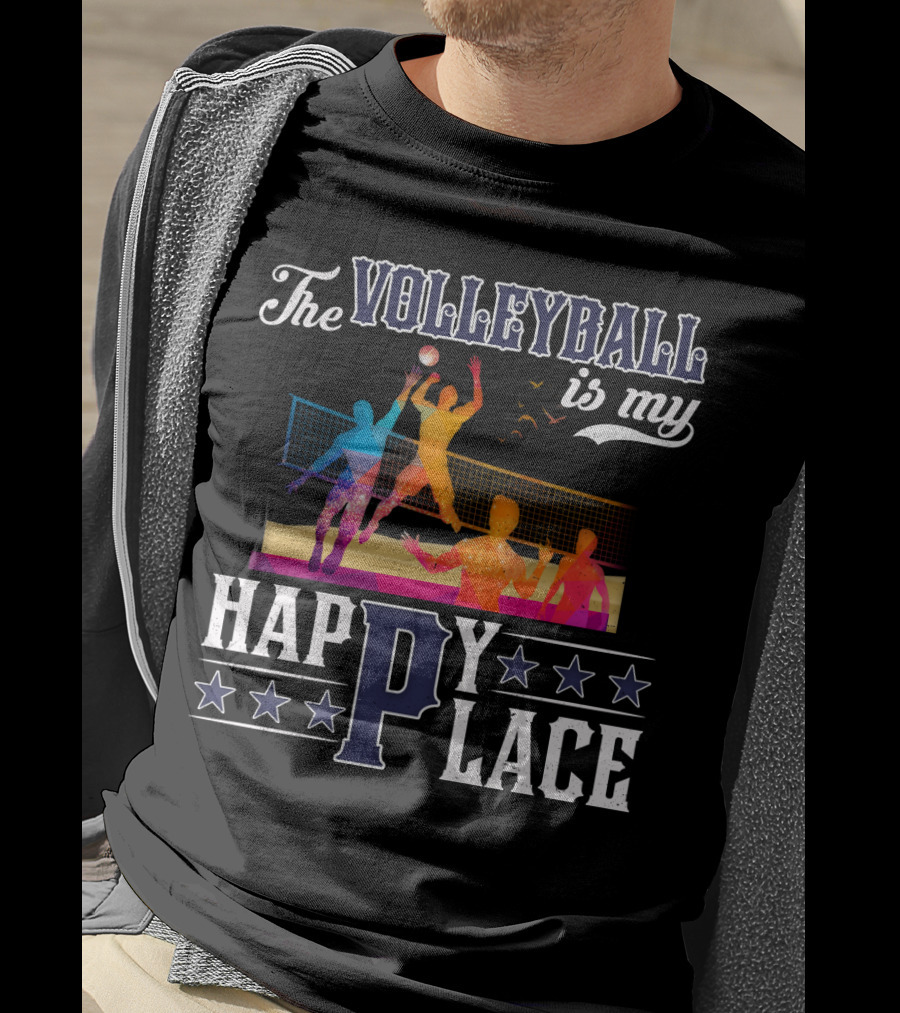 The Volleyball Is My Happy Place Colorful Players Action Scene T-Shirt