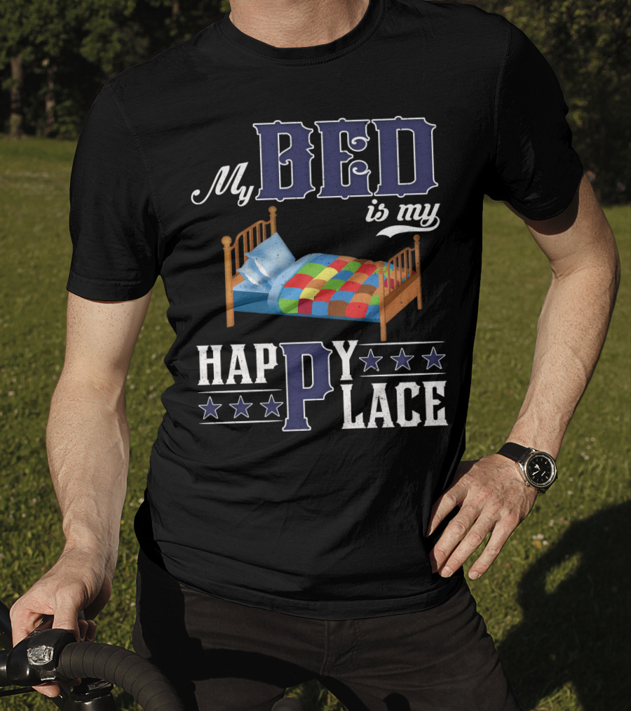 My Bed Is My Happy Place Stars Quilt T-Shirt