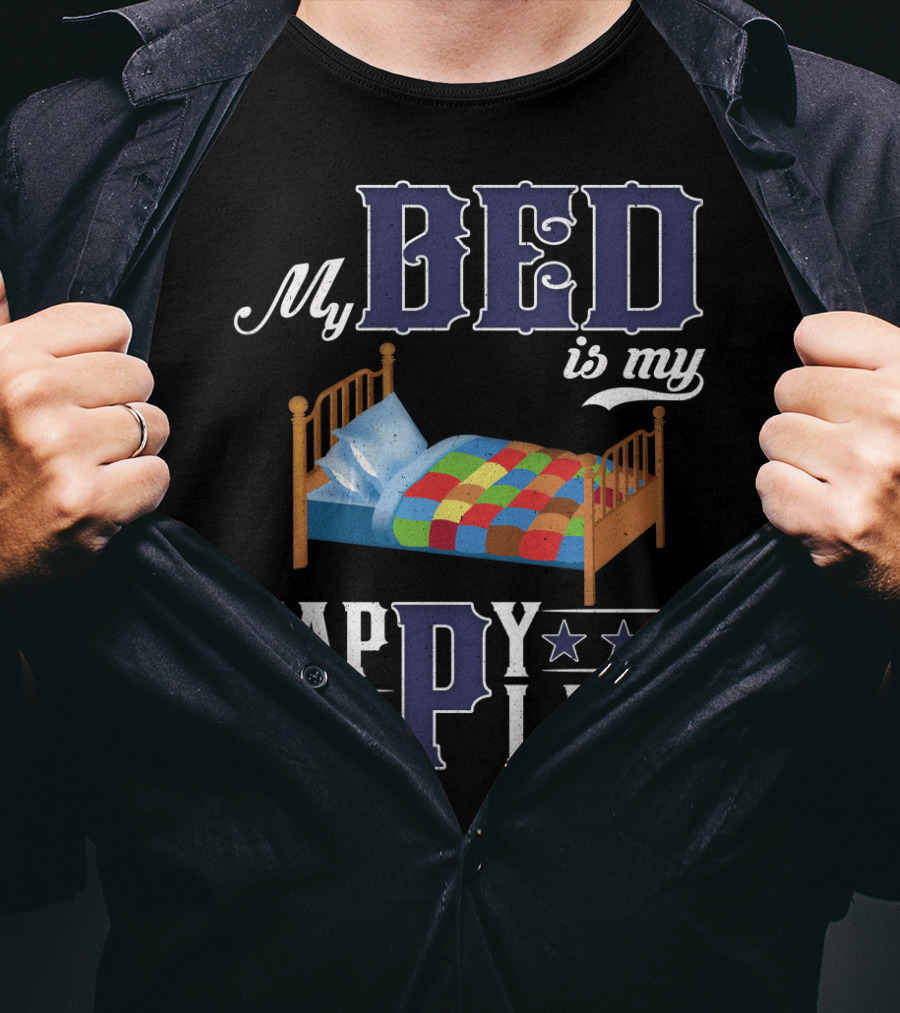 My Bed Is My Happy Place Stars Quilt T-Shirt