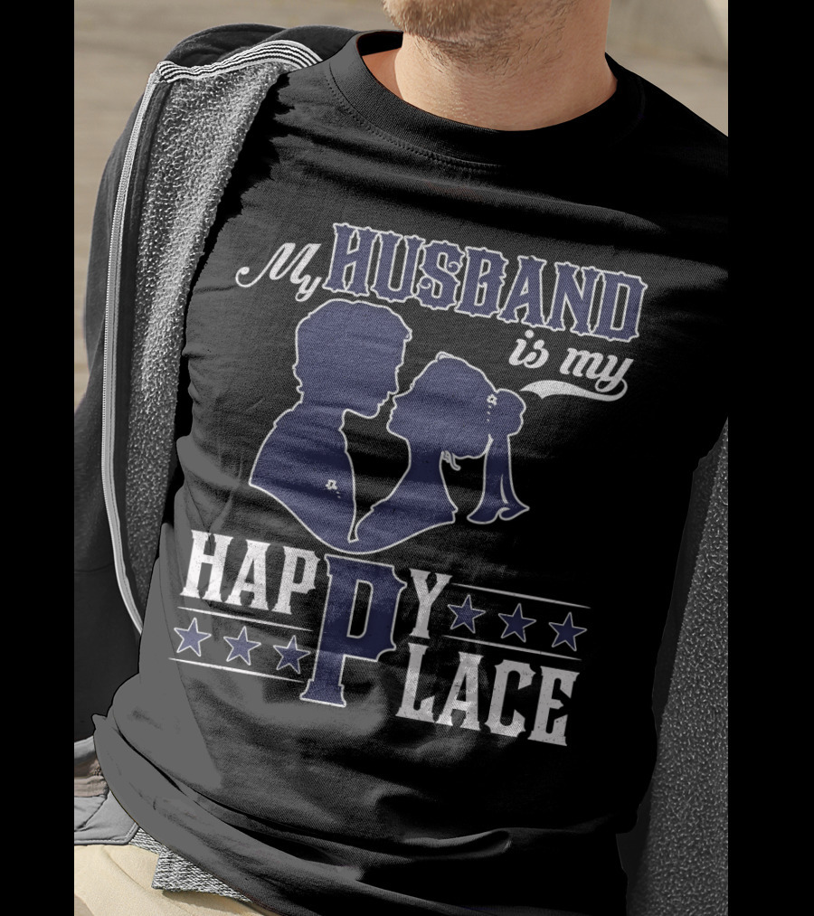 My Husband Is My Happy Place Silhouette Stars T-Shirt