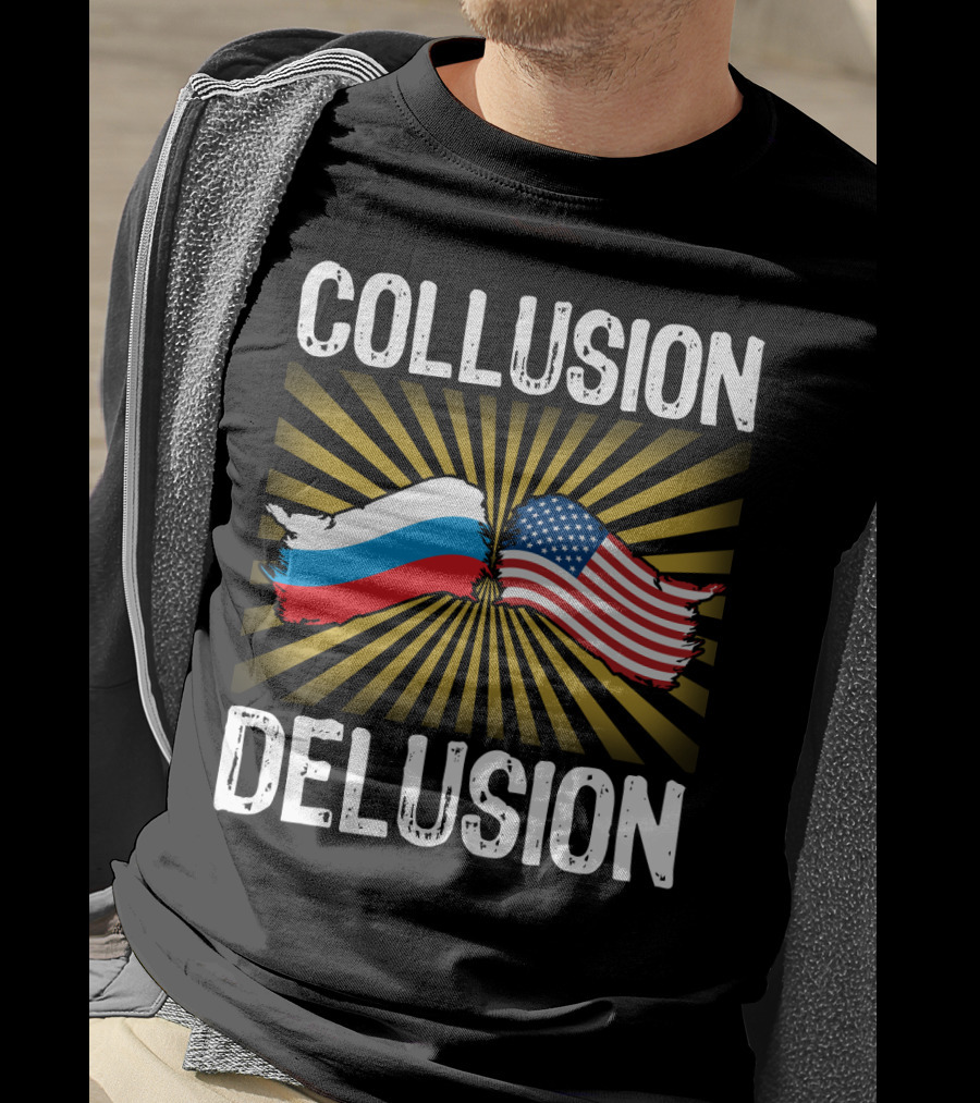Collusion Delusion Russia America Flags Burst T-Shirt