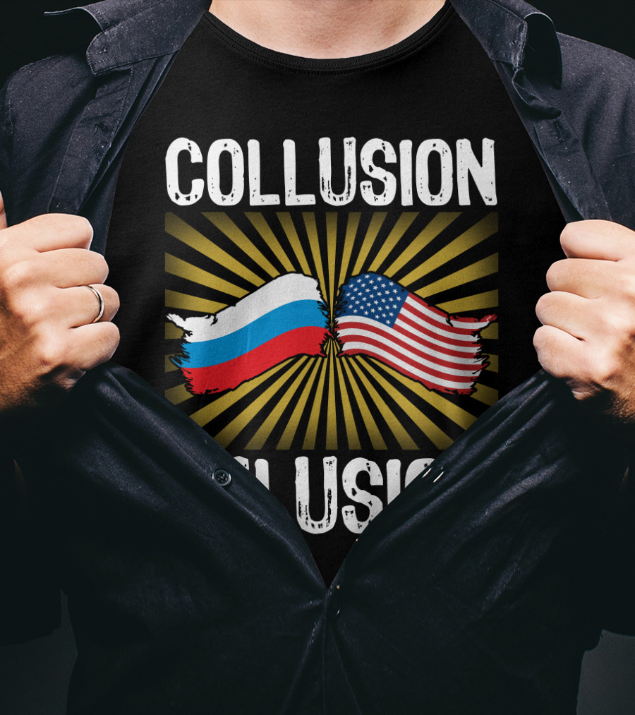 Collusion Delusion Russia America Flags Burst T-Shirt