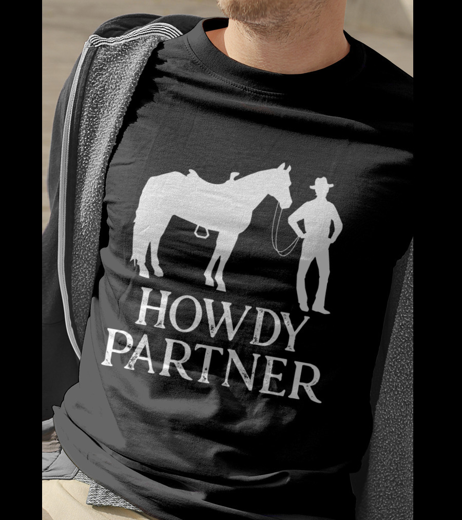 Howdy Partner Western Style Cowboy And Horse T-Shirt
