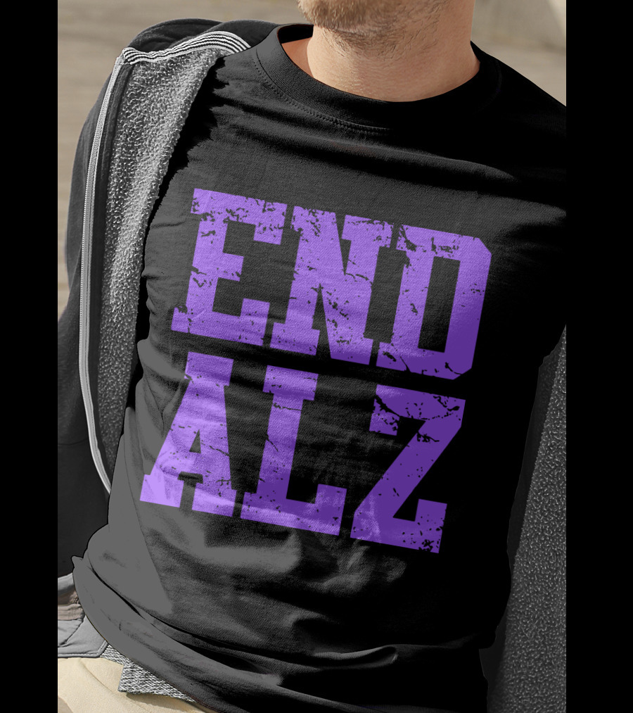 END ALZ Alzheimers Awareness Purple Text T-Shirt