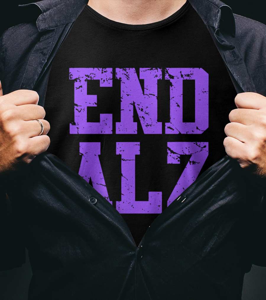 END ALZ Alzheimers Awareness Purple Text T-Shirt