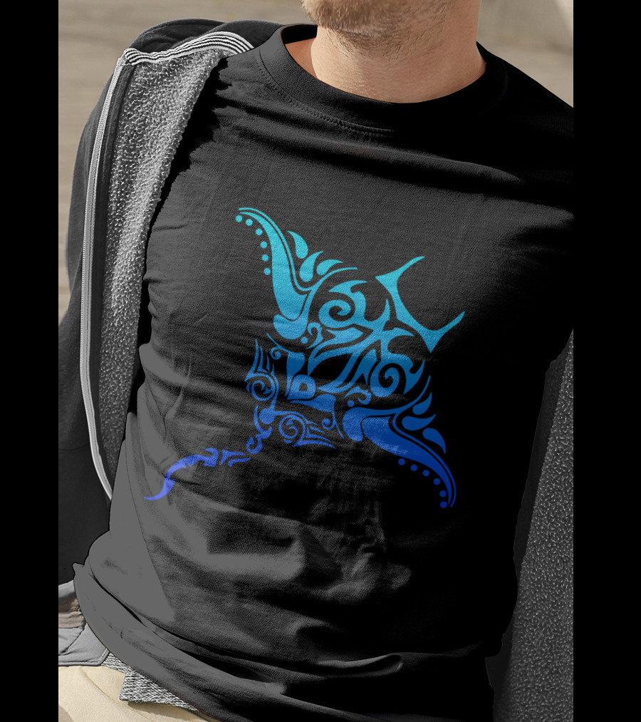 Hawaiian Tribal Stingray Polynesian Tattoo Style Blue T-Shirt