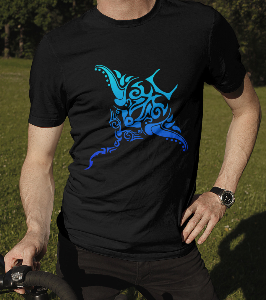 Hawaiian Tribal Stingray Polynesian Tattoo Style Blue T-Shirt