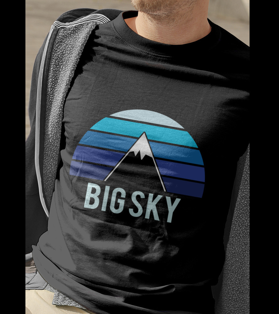 Big Sky Montana Mountain Ski Blue Stripes T-Shirt