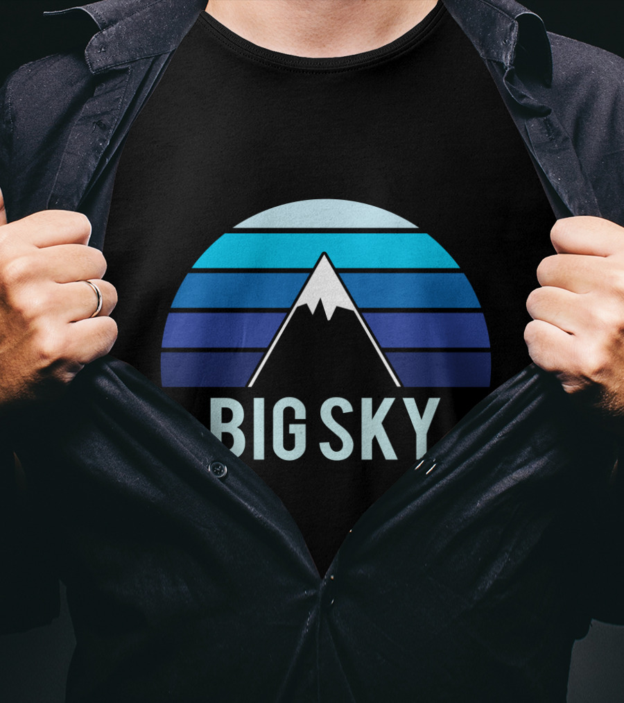 Big Sky Montana Mountain Ski Blue Stripes T-Shirt