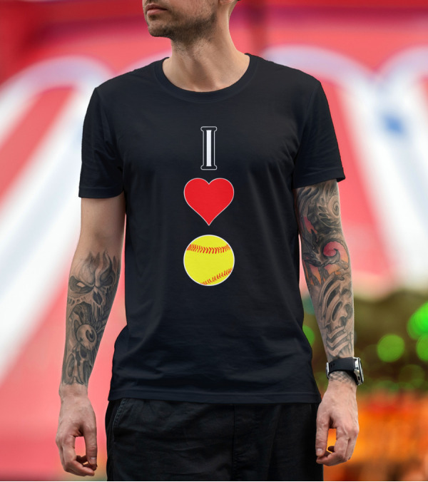 Premium T-Shirt: I Love Softball Player Vertical Heart Softball T-Shirt I Love Softball Player Vertical Heart Softball T-Shirt