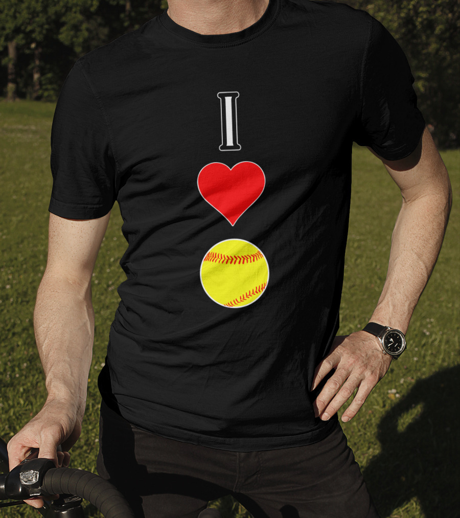I Love Softball Player Vertical Heart Softball T-Shirt
