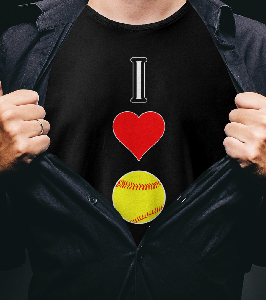 I Love Softball Player Vertical Heart Softball T-Shirt