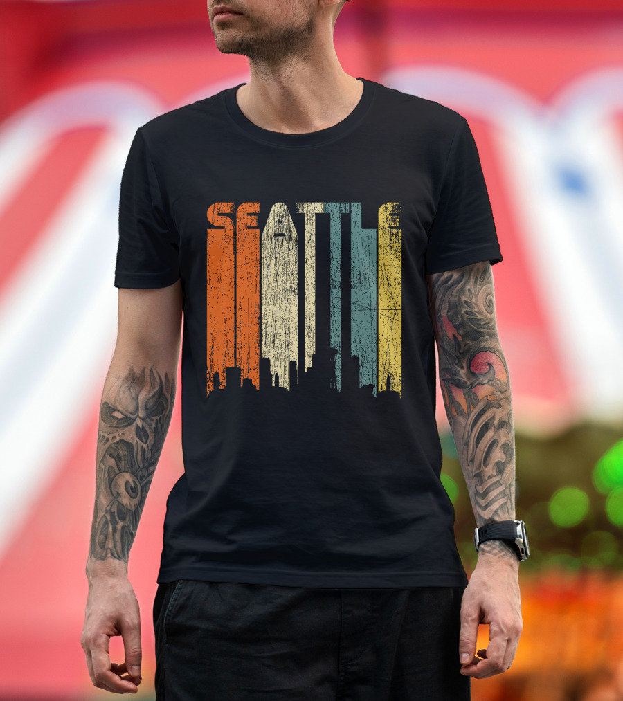 Seattle Vintage City Skyline Retro 70s T-Shirt
