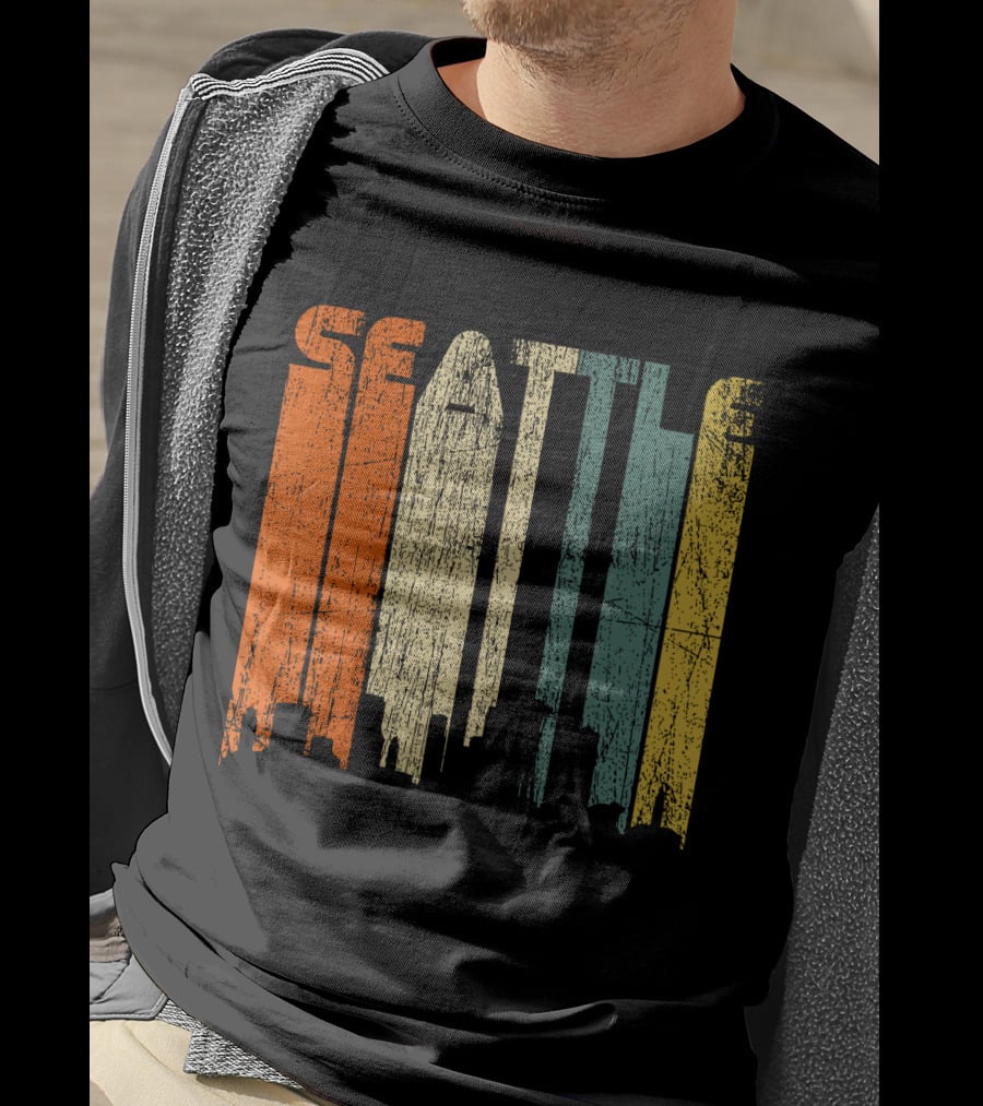 Seattle Vintage City Skyline Retro 70s T-Shirt