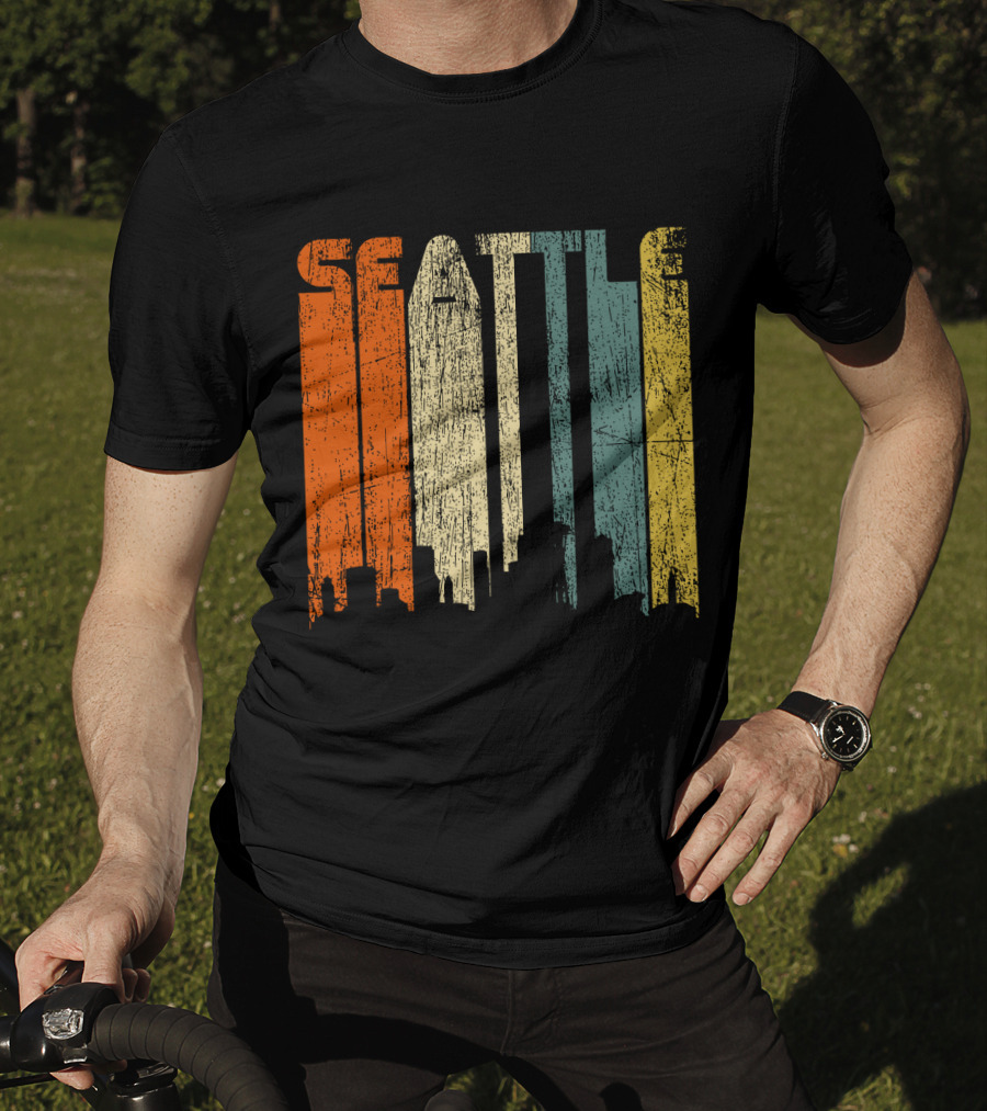 Seattle Vintage City Skyline Retro 70s T-Shirt