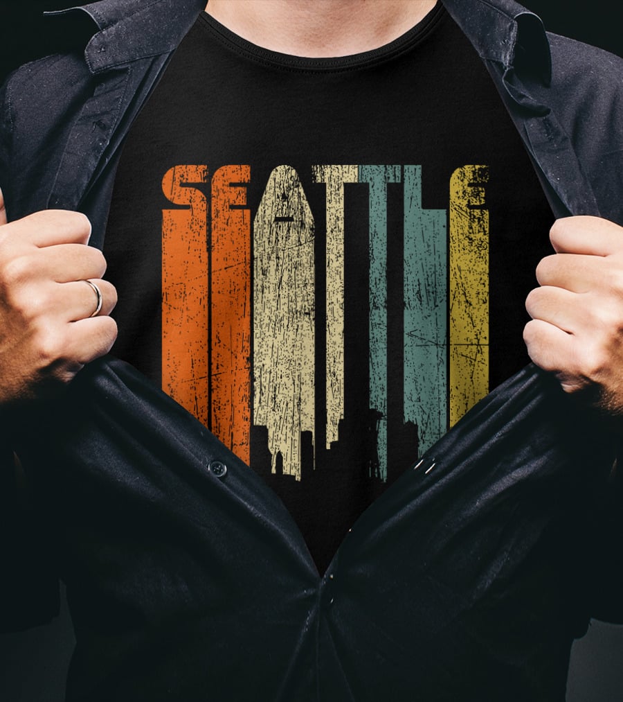 Seattle Vintage City Skyline Retro 70s T-Shirt