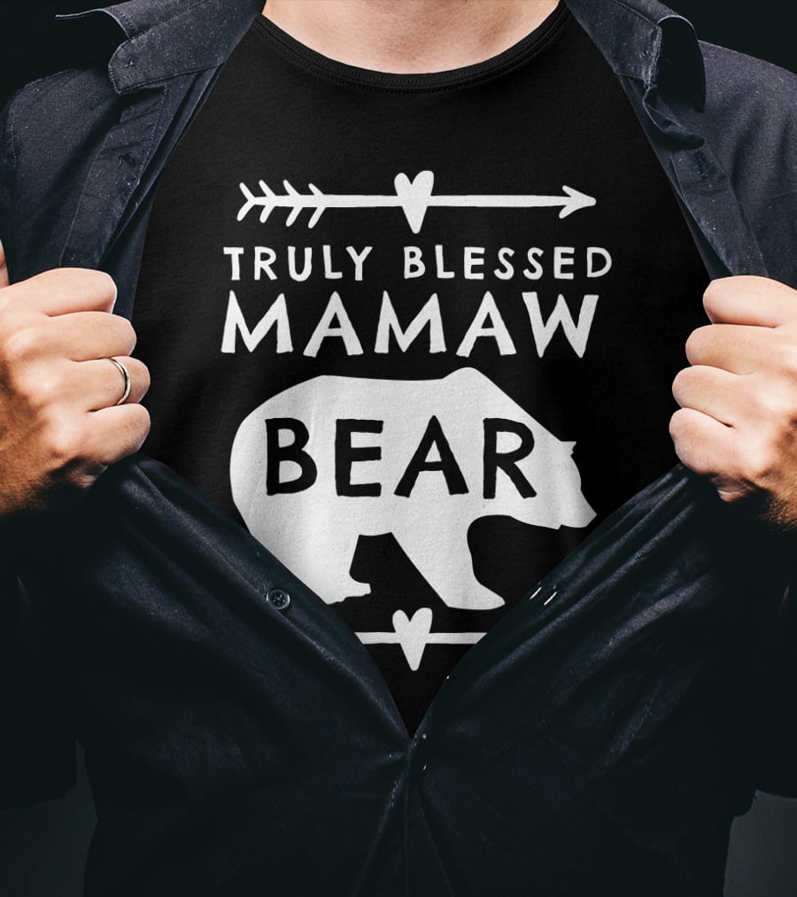 Truly Blessed Mamaw Bear Grandma Bear Silhouette Arrows Hearts T-Shirt