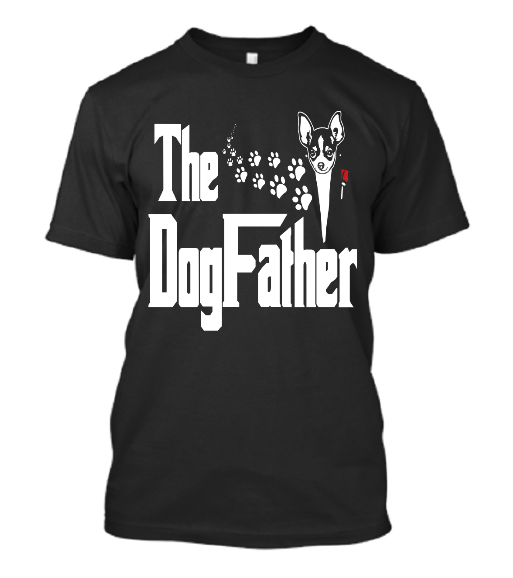 The Dogfather Chihuahua Face Pawprints Black And White For Chihuahua Lovers T-Shirt