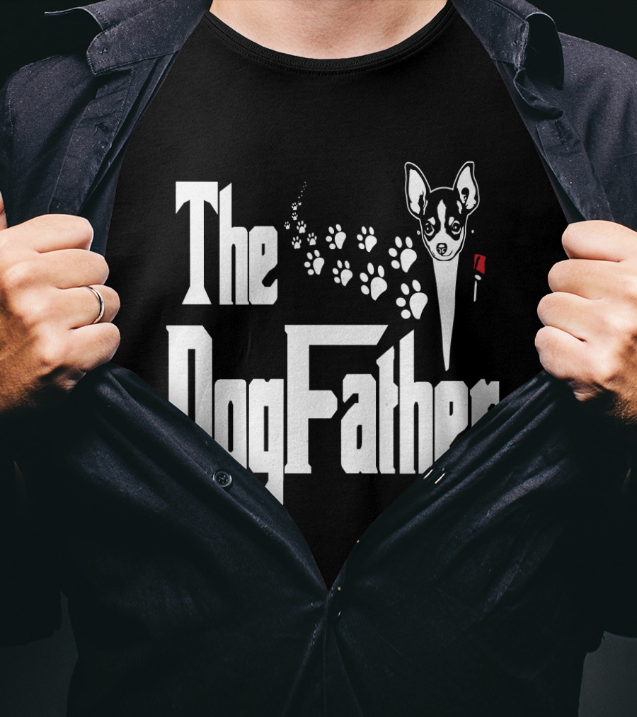 The Dogfather Chihuahua Face Pawprints Black And White For Chihuahua Lovers T-Shirt