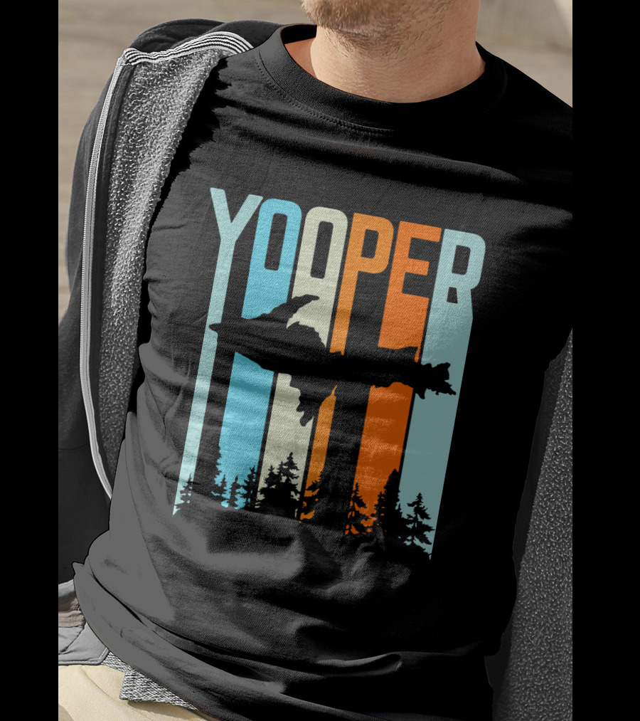 Yooper Silhouette Upper Peninsula Retro Stripes T-Shirt