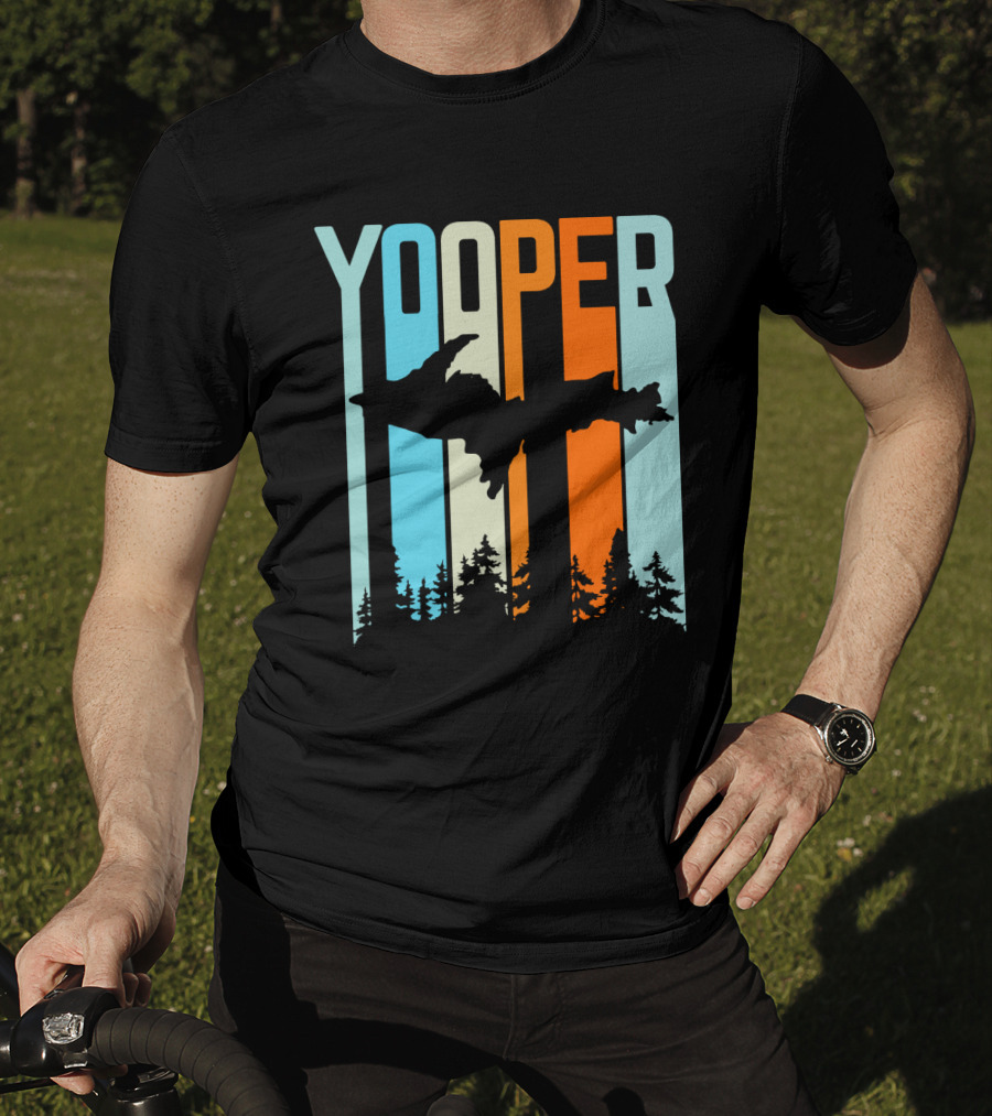 Yooper Silhouette Upper Peninsula Retro Stripes T-Shirt