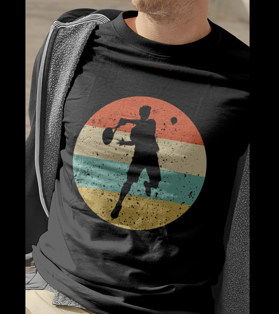 Vintage Retro Tennis Player Silhouette In Distressed Circle T-Shirt