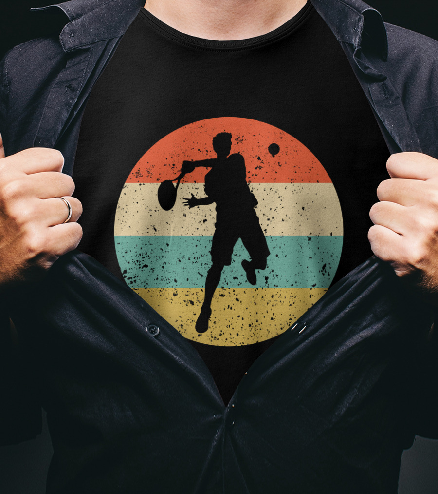 Vintage Retro Tennis Player Silhouette In Distressed Circle T-Shirt