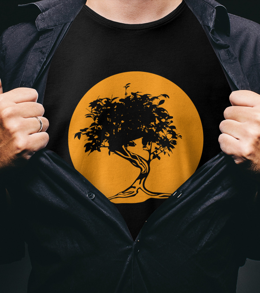 Bonsai Japan Yin Yang Monk Tree Silhouette Circle T-Shirt