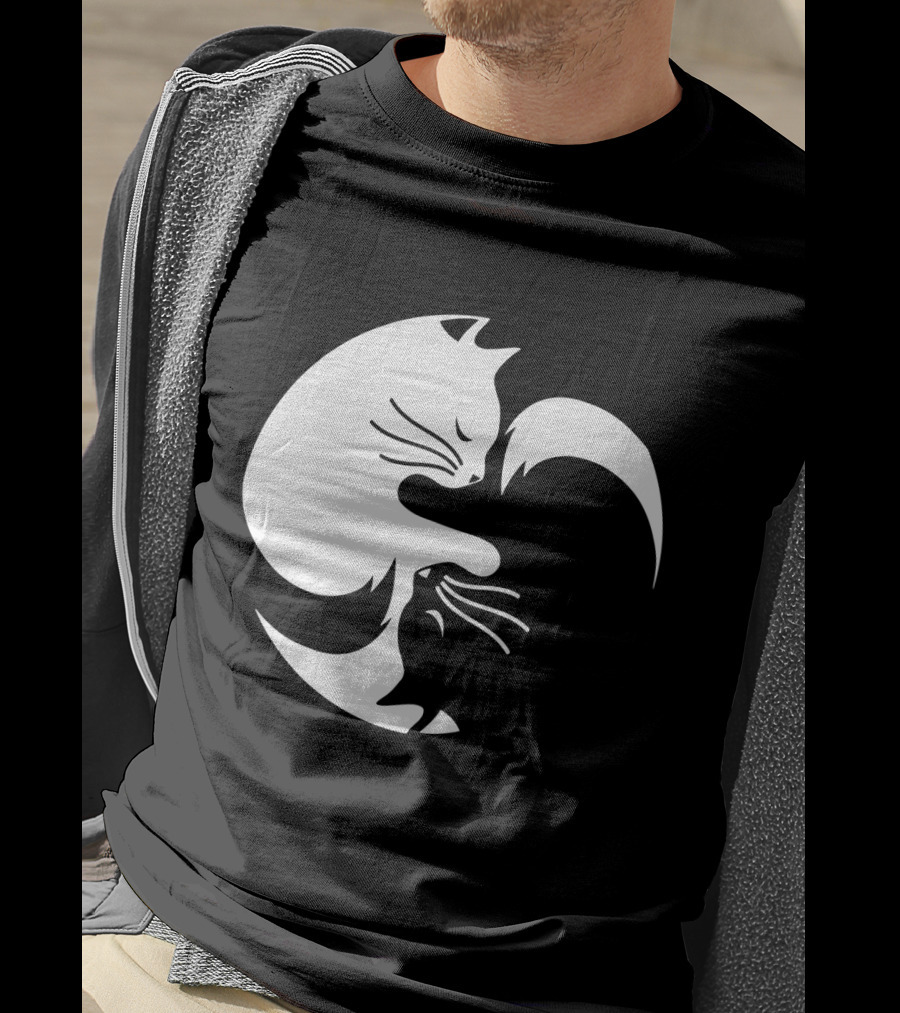 Cat Yin Yang Spiritual Meditation Yoga Balance T-Shirt