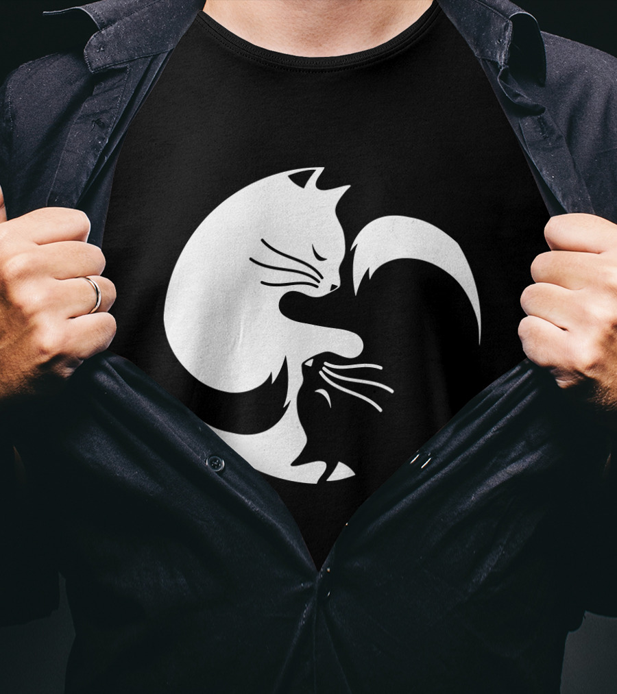 Cat Yin Yang Spiritual Meditation Yoga Balance T-Shirt