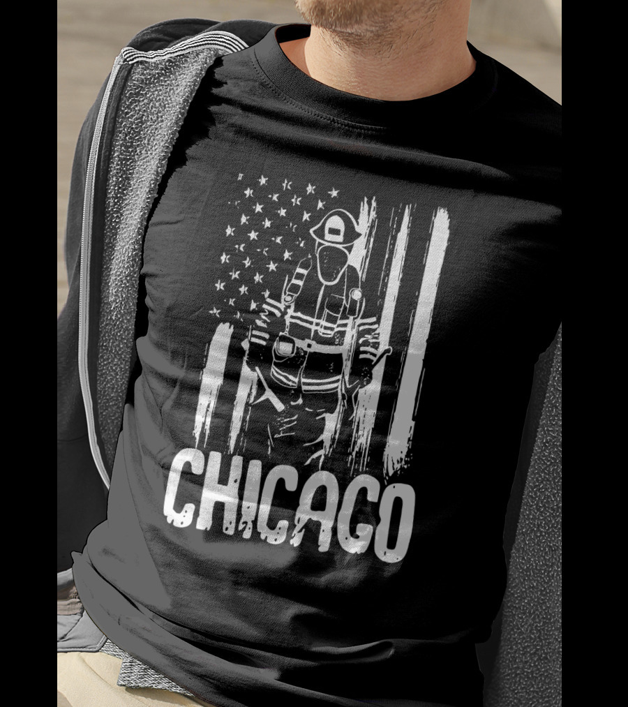 Chicago Firefighter American Flag CFD Fireman T-Shirt
