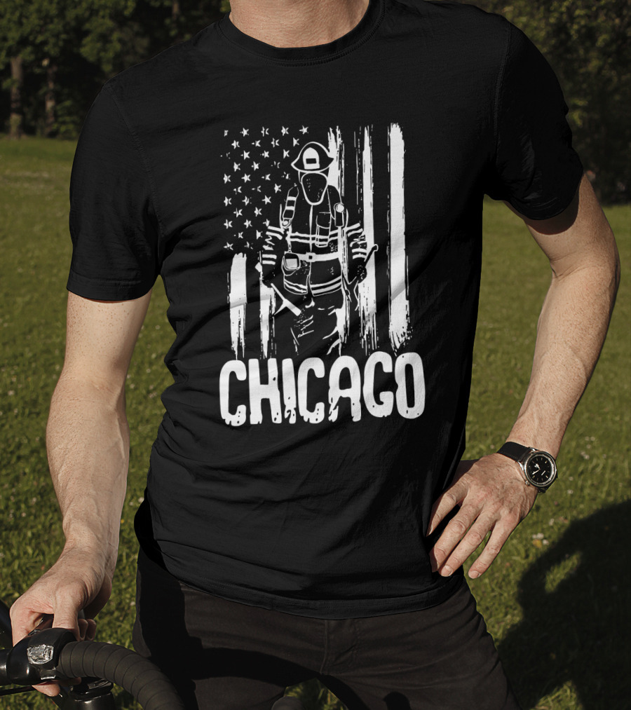 Chicago Firefighter American Flag CFD Fireman T-Shirt