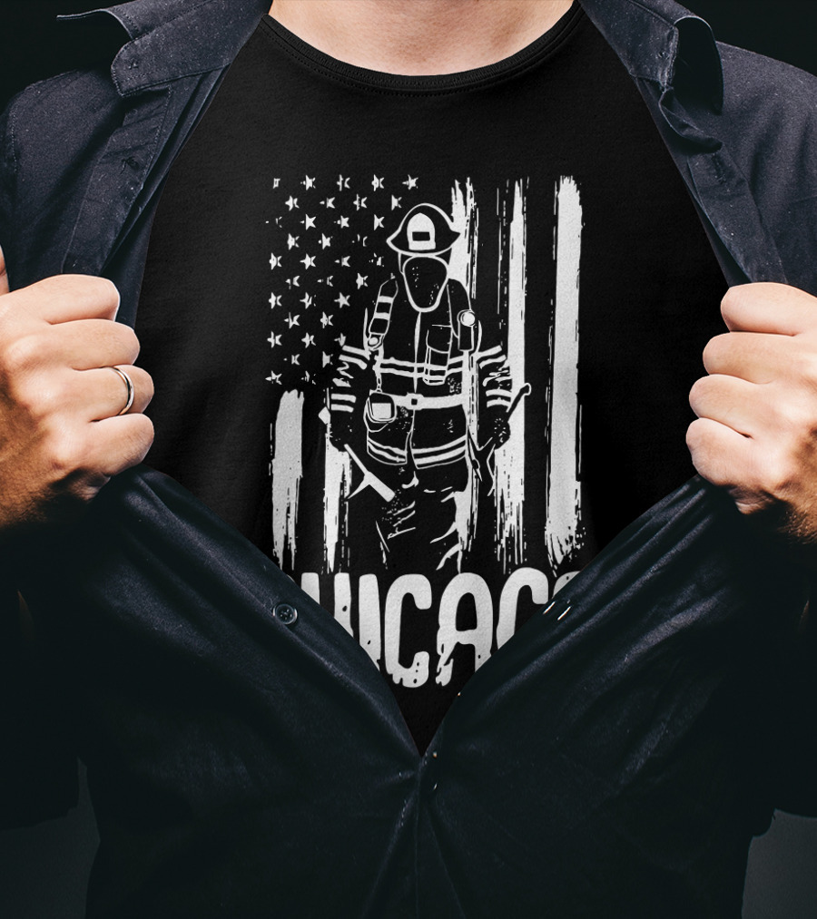 Chicago Firefighter American Flag CFD Fireman T-Shirt