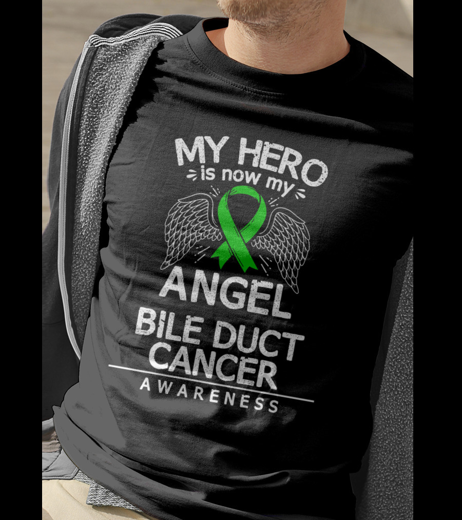 My Hero Is Now My Angel Bile Duct Cancer Awareness T-Shirt