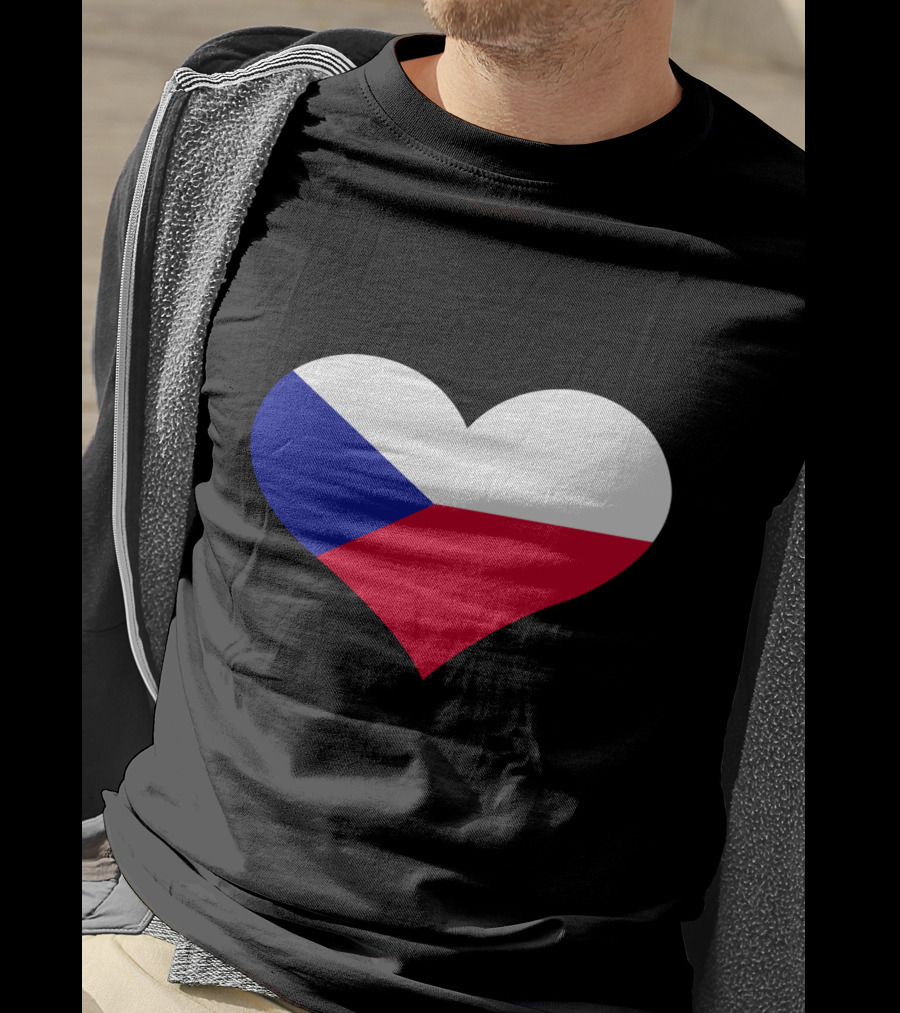 Czech Republic Flag Heart Shape T-Shirt