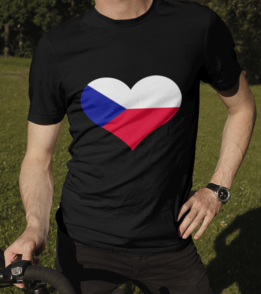 Czech Republic Flag Heart Shape T-Shirt