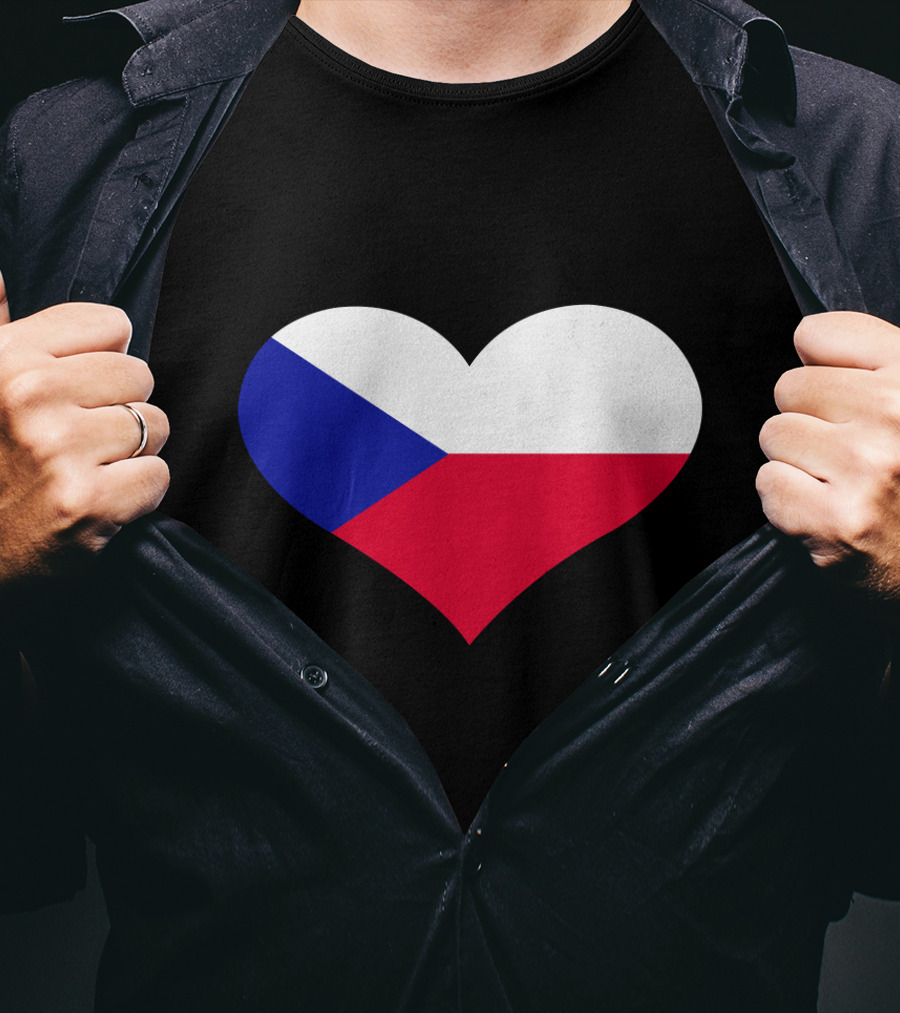 Czech Republic Flag Heart Shape T-Shirt