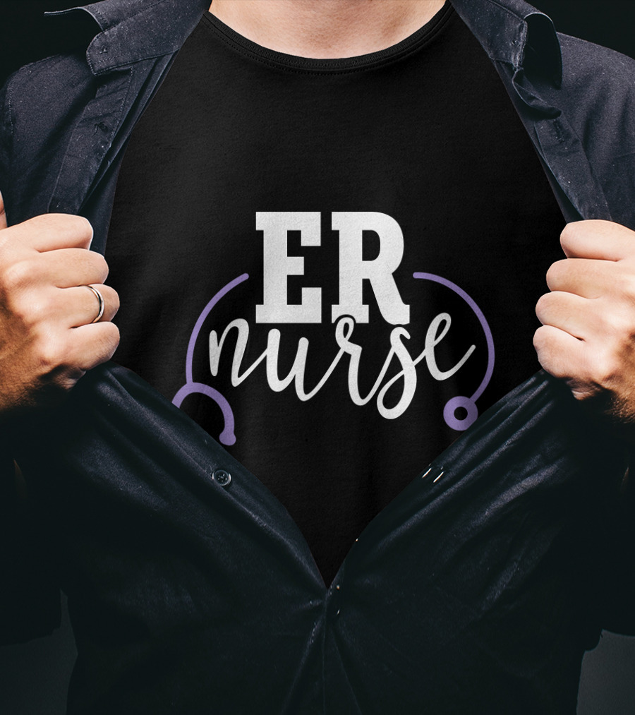 ER Nurse Stethoscope Emergency Room RN Purple T-Shirt