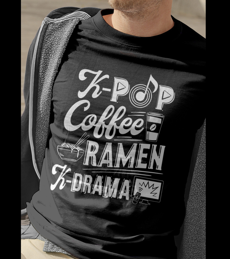 Kpop Coffee Ramen K Drama Music Note Coffee Cup Ramen Bowl TV Remote T-Shirt