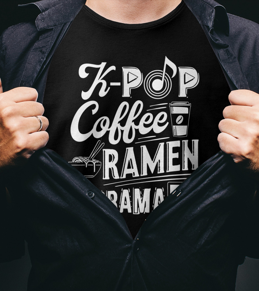 Kpop Coffee Ramen K Drama Music Note Coffee Cup Ramen Bowl TV Remote T-Shirt