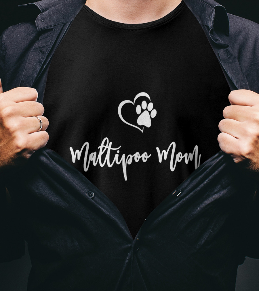 Maltipoo Mom Love Paw Heart T-Shirt