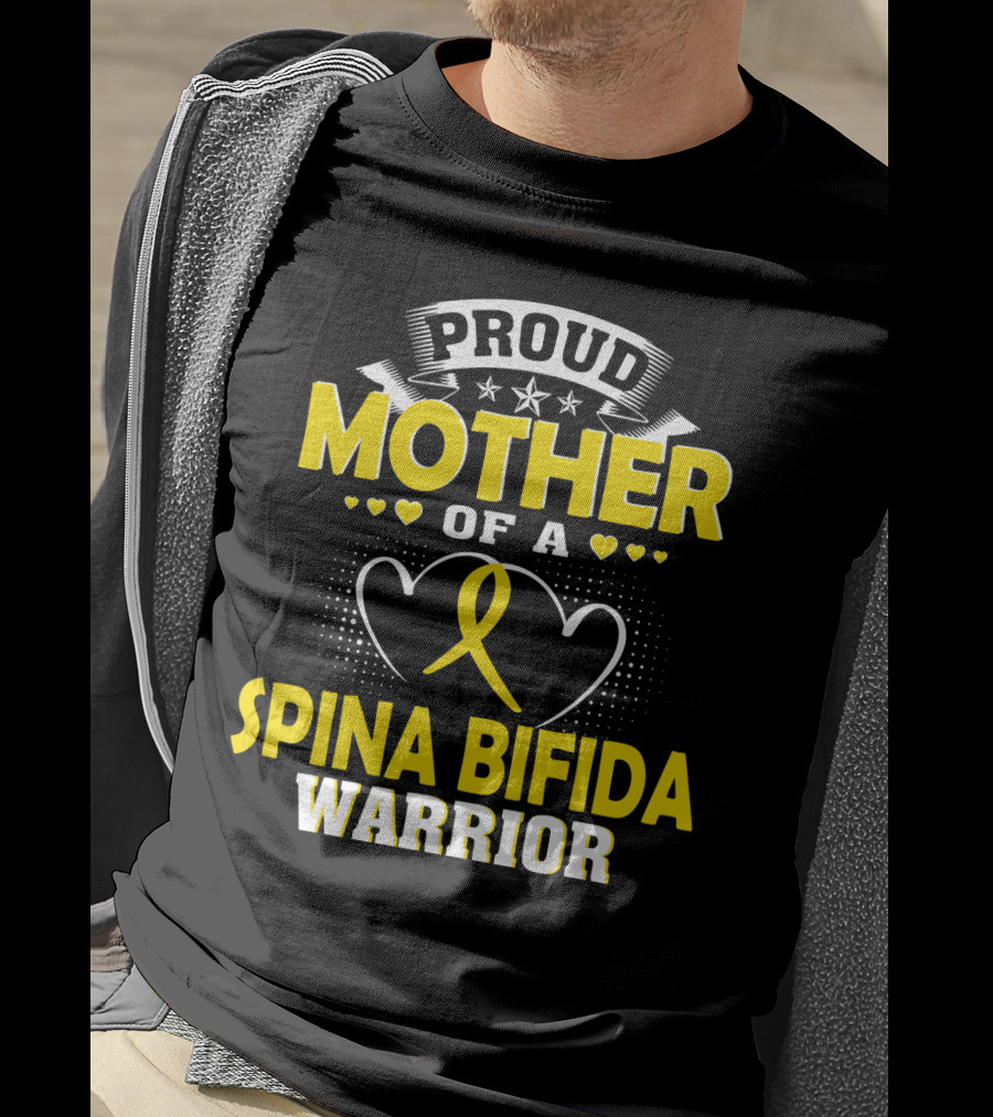 Proud Mother Of A Spina Bifida Warrior Yellow Ribbon Hearts Stars T-Shirt