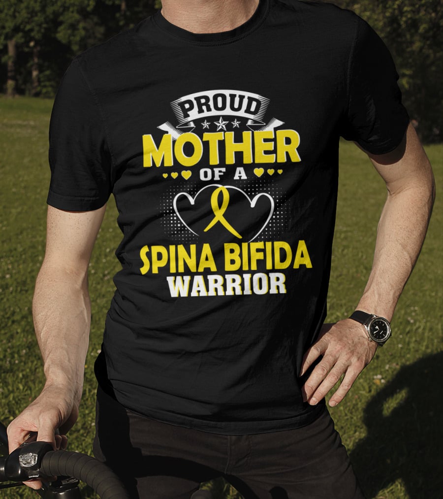 Proud Mother Of A Spina Bifida Warrior Yellow Ribbon Hearts Stars T-Shirt