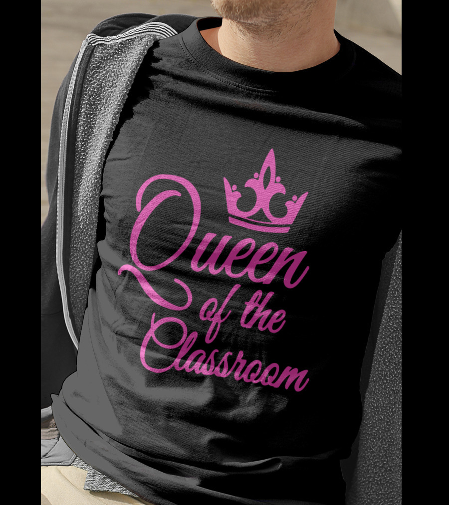 Queen Of The Classroom Pink Crown Motif T-Shirt