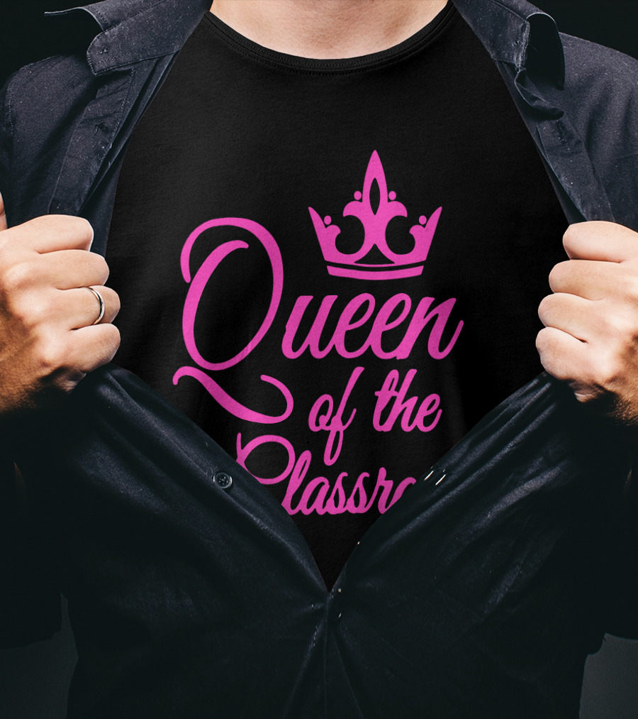 Queen Of The Classroom Pink Crown Motif T-Shirt