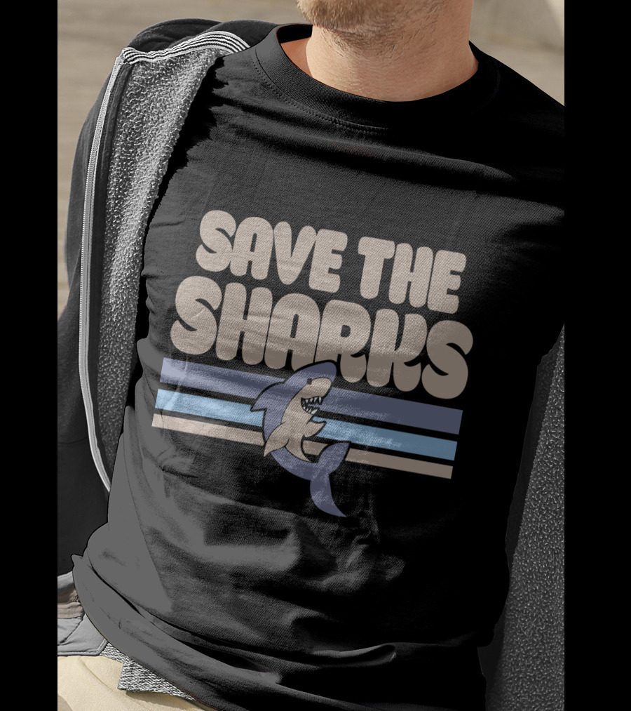 Save The Sharks Retro Style Shark Conservation T-Shirt